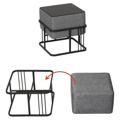 Lot de 2 poufs empilables Tas multifonctionnel carré gris foncé en.casa