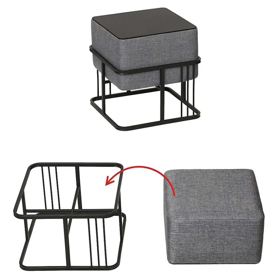 Lot de 2 poufs empilables Tas multifonctionnel carré gris foncé en.casa