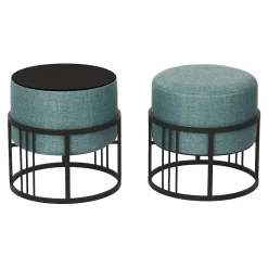 Lot de 2 poufs empilables Tas multifonctionnel rond vert en.casa