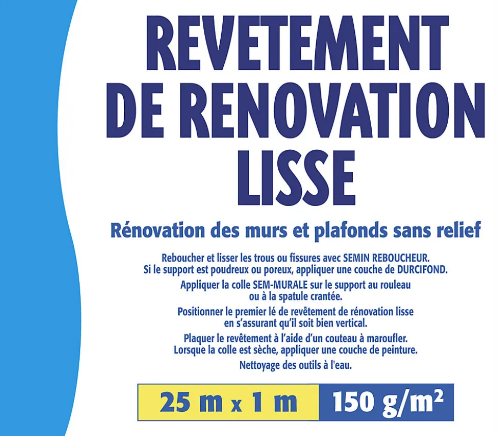 Lot de 2 Revêtements de Rénovation Lisse à Peindre Semin - Rouleau de 25 x 1 m