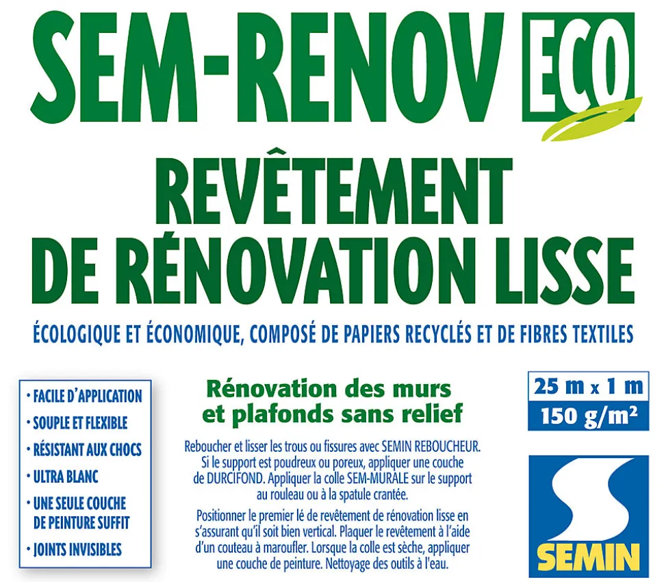 Lot de 3 Revêtements Lisse de Rénovation Sem Renov ECO Semin - Rouleau de 25 x 1 m