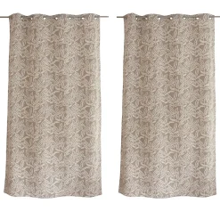 Lot de 2 rideaux à Œillets, 140x240cm, Naturel, Motifs feuilles, Coton Chambray, Collection Lodge, CMADECO