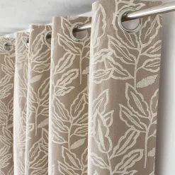 Lot de 2 rideaux à Œillets, 140x240cm, Naturel, Motifs feuilles, Coton Chambray, Collection Lodge, CMADECO