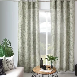 Lot de 2 Rideaux à Œillets, 140x240cm, Olive et Ecru, Motif Jungle Tropical, Collection Mambo, CMADECO