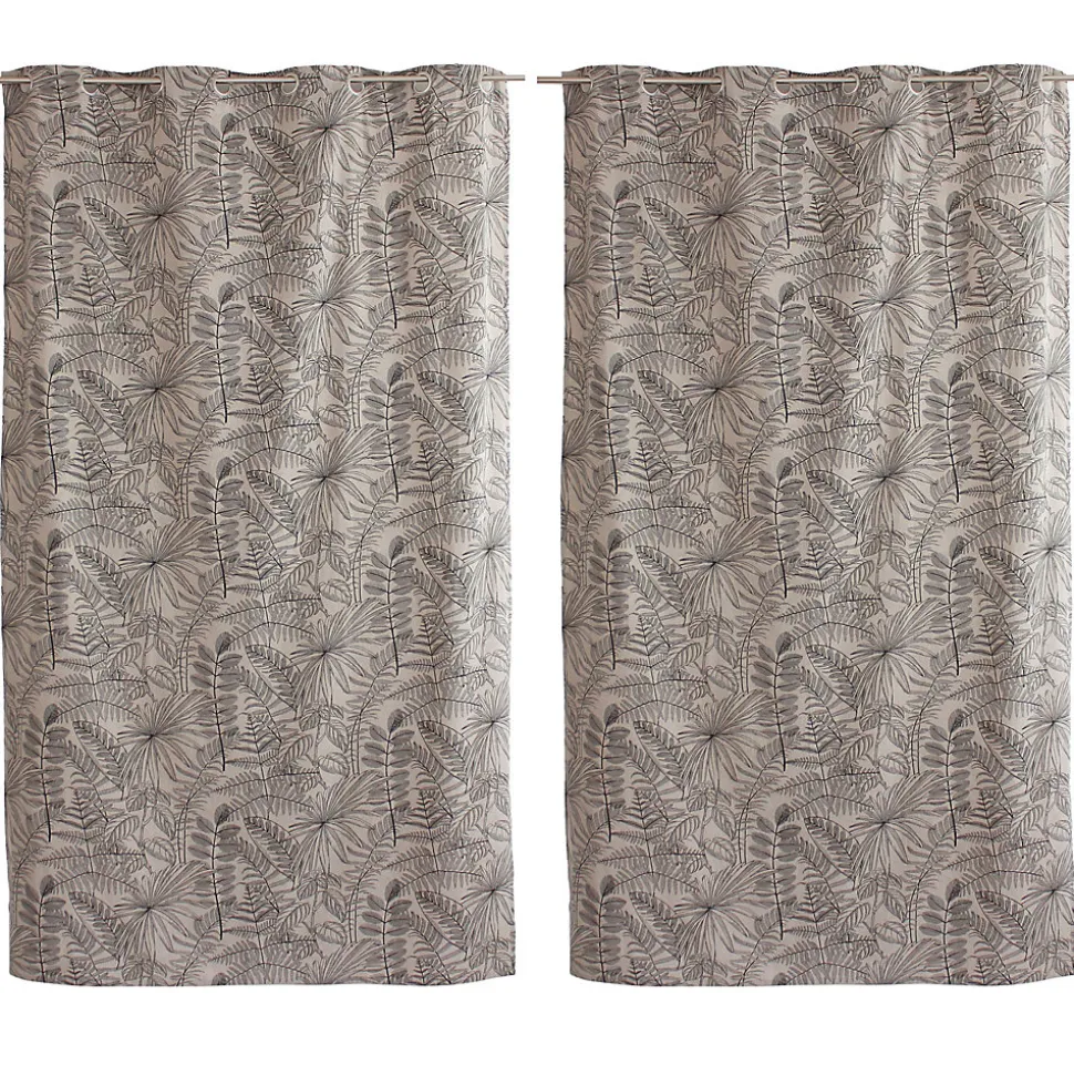 Lot de 2 Rideaux à Œillets, 140x240cm, Naturel et Gris, Motif Jungle Tropical, Collection Mambo, CMADECO