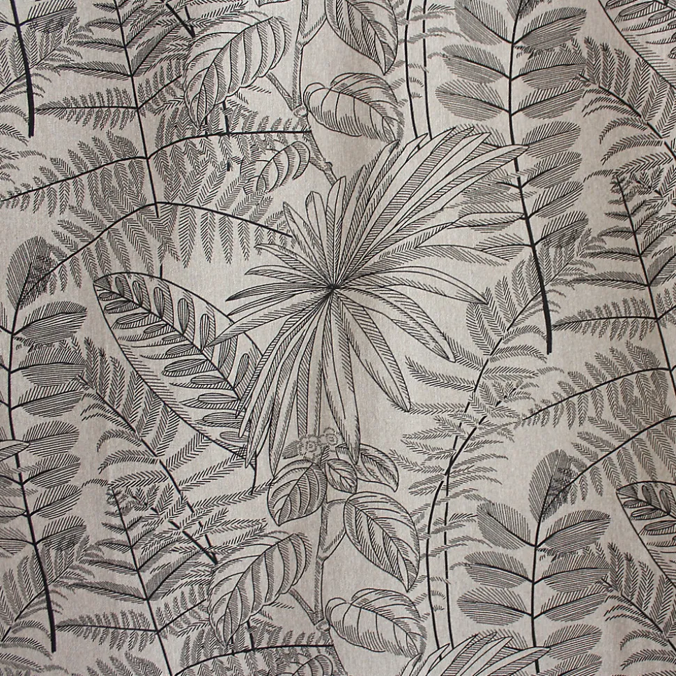 Lot de 2 Rideaux à Œillets, 140x240cm, Naturel et Gris, Motif Jungle Tropical, Collection Mambo, CMADECO