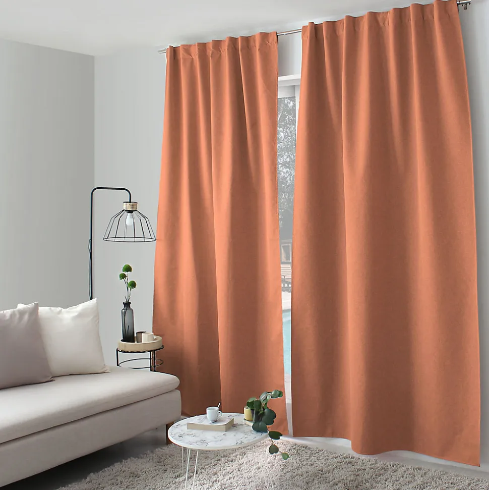 Lot de 2 Rideaux, 100% Occultant, 140x240cm, Terre Cuite, Pattes Cachées, Collection Eclipse, CMADECO