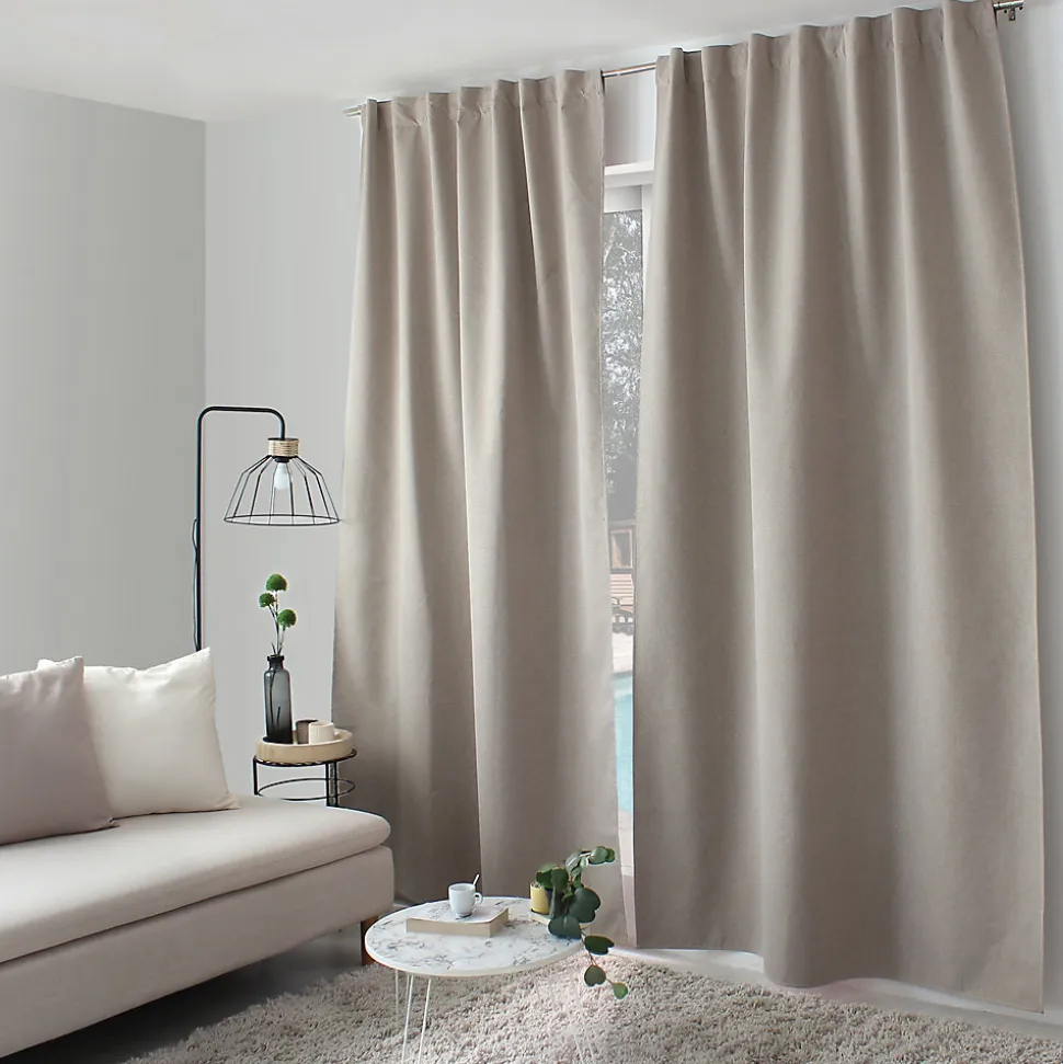 Lot de 2 Rideaux, 100% Occultant, 140x240cm, Beige, Pattes Cachées, Collection Eclipse, CMADECO
