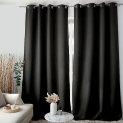 Lot de 2 rideaux Anti-Feu Occultant avec Œillets, Noir, 140x260cm, Catégorie Ignifugé M1, Collection Flamme, CMADECO