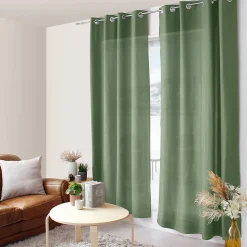 Lot de 2 Rideaux avec Œillets, Vert Argile, 140x240cm, 100% polyester, Collection ZOE, CMADECO