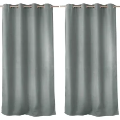 Lot de 2 rideaux obscurcissant thermique fileté avec oeillets, gris, 140x240cm, 100% polyester, collection Floppy, CMADECO