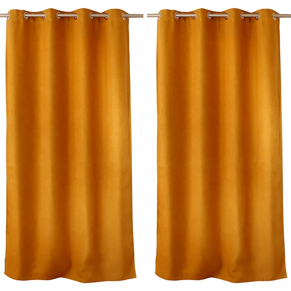 Lot de 2 rideaux obscurcissant thermique fileté avec oeillets, moutarde, 140x240cm, 100% polyester, collection Floppy, CMADECO