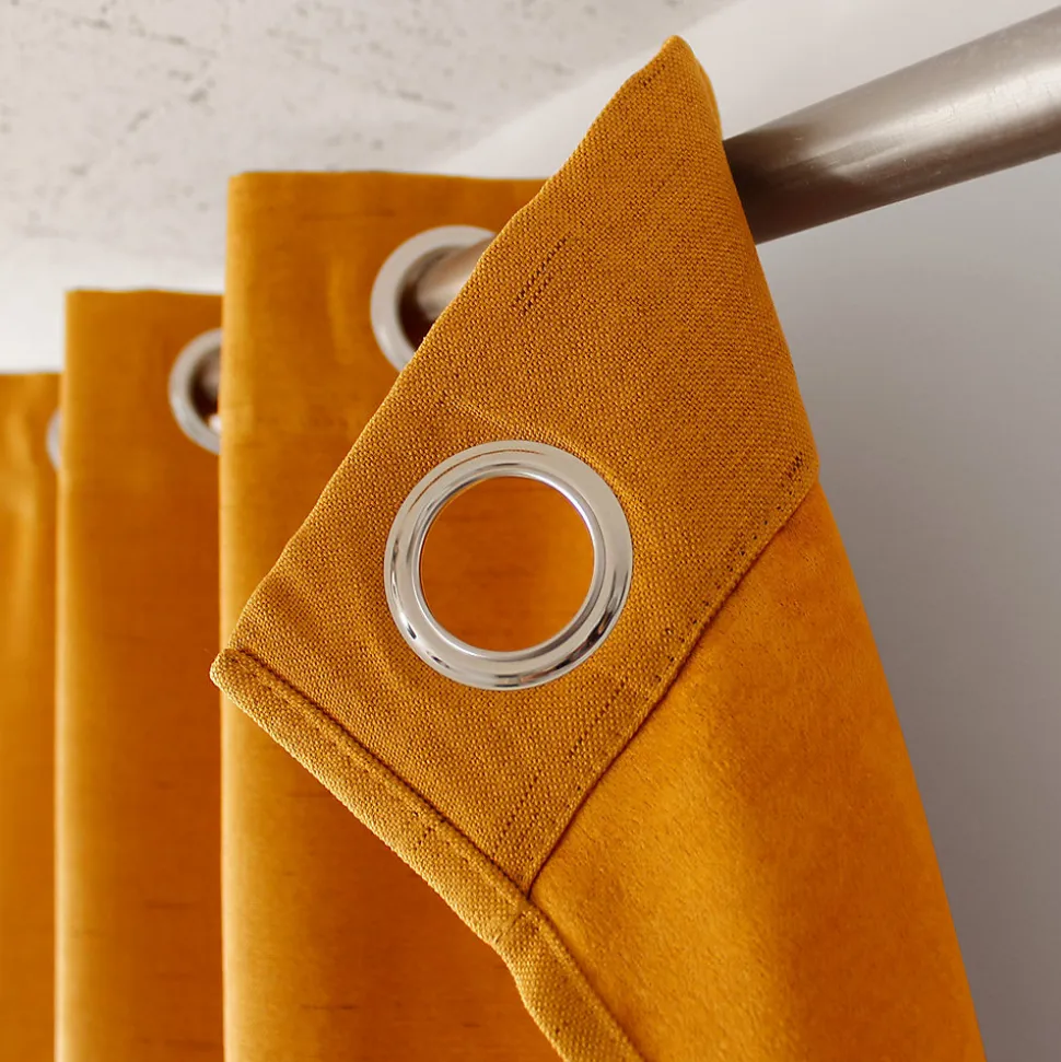 Lot de 2 rideaux obscurcissant thermique fileté avec oeillets, moutarde, 140x240cm, 100% polyester, collection Floppy, CMADECO