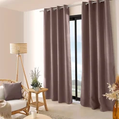 Lot de 2 rideaux obscurcissant thermique fileté avec oeillets, marron glacé, 140x240cm, 100% polyester, collection Floppy, CMADECO