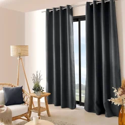 Lot de 2 rideaux obscurcissant thermique fileté avec oeillets, anthracite, 140x240cm, 100% polyester, collection Floppy, CMADECO