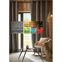 Lot de 2 rideaux occultants phoniques et thermiques doublés polaire "Bjorn" 100% opaque - Bjorn Titane - 2 Panneaux Occultant + Po