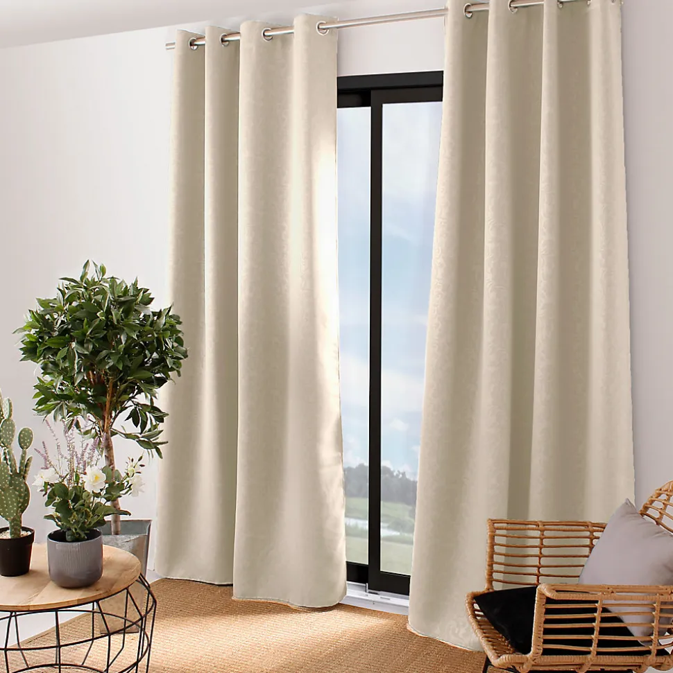 Lot de 2 rideaux occultants avec oeillets, 140x240cm, ivoire, collection Arabesque, CMADECO
