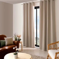 Lot de 2 Rideaux Occultant avec Œillets, Beige Naturel, 140x280cm, 100% polyester, Collection Réglisse, CMADECO