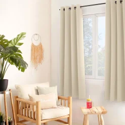 Lot de 2 rideaux thermique avec oeillets, écru, 135x180cm, 100% polyester, collection Glacier, CMADECO
