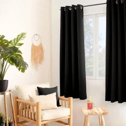 Lot de 2 rideaux thermique avec oeillets, noir, 140x180cm, 100% polyester, collection Glacier, CMADECO