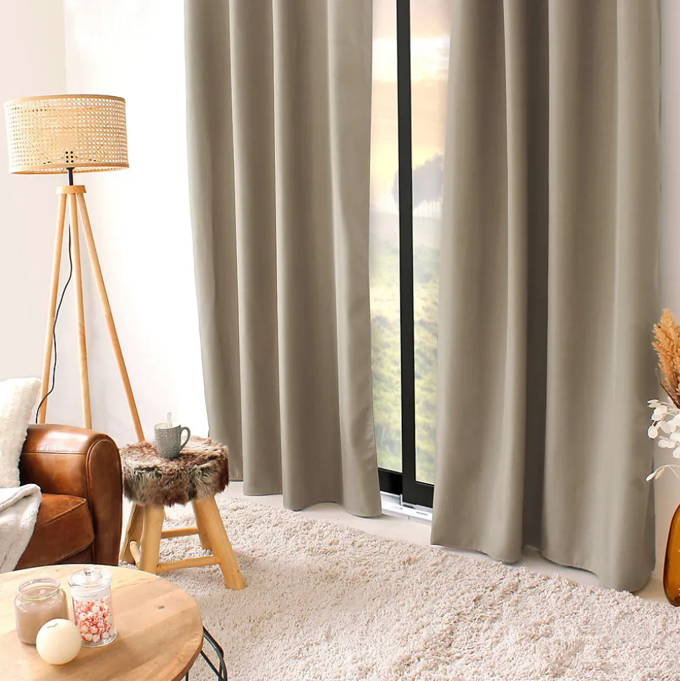 Lot de 2 rideaux thermique avec oeillets, beige naturel, 135x240cm, collection Glacier, CMADECO