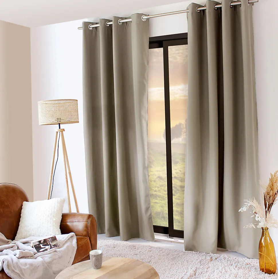 Lot de 2 rideaux thermique avec oeillets, beige naturel, 135x240cm, collection Glacier, CMADECO