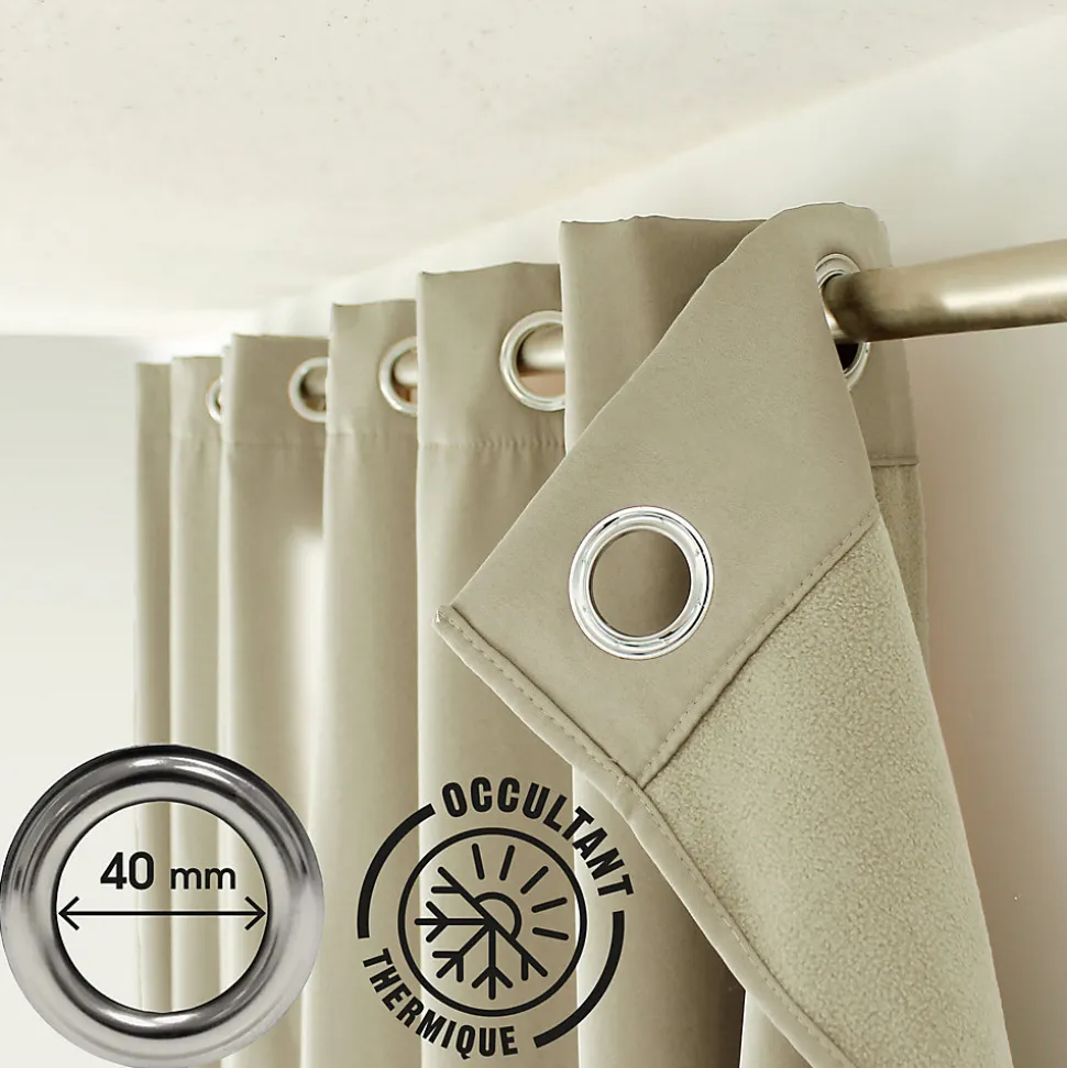 Lot de 2 rideaux thermique avec oeillets, beige naturel, 135x240cm, collection Glacier, CMADECO