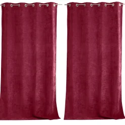 Lot de 2 Rideaux Thermique avec Œillets, Rouge Grenat, Grande Hauteur, 140x260cm, Velours, Collection Velvet, CMADECO