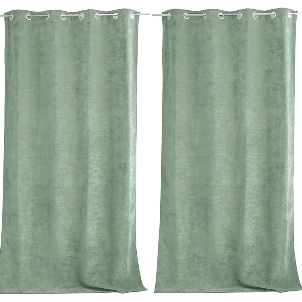 Lot de 2 Rideaux Thermique avec Œillets, Céladon, Grande Hauteur, 140x260cm, Velours, Collection Velvet, CMADECO
