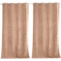 Lot de 2 Rideaux Thermique avec Œillets, Rose Pêche, Grande Hauteur, 140x260cm, Velours, Collection Velvet, CMADECO