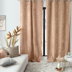 Lot de 2 Rideaux Thermique avec Œillets, Rose Pêche, Grande Hauteur, 140x260cm, Velours, Collection Velvet, CMADECO
