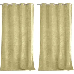 Lot de 2 Rideaux Thermique avec Œillets, Vert Tilleul, Grande Hauteur, 140x260cm, Velours, Collection Velvet, CMADECO