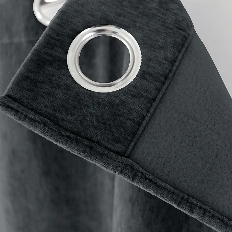 Lot de 2 Rideaux Thermique avec Œillets, Gris Foncé, Grande Hauteur, 140x260cm, Velours, Collection Velvet, CMADECO