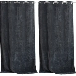Lot de 2 Rideaux Thermique avec Œillets, Gris Foncé, Grande Hauteur, 140x260cm, Velours, Collection Velvet, CMADECO