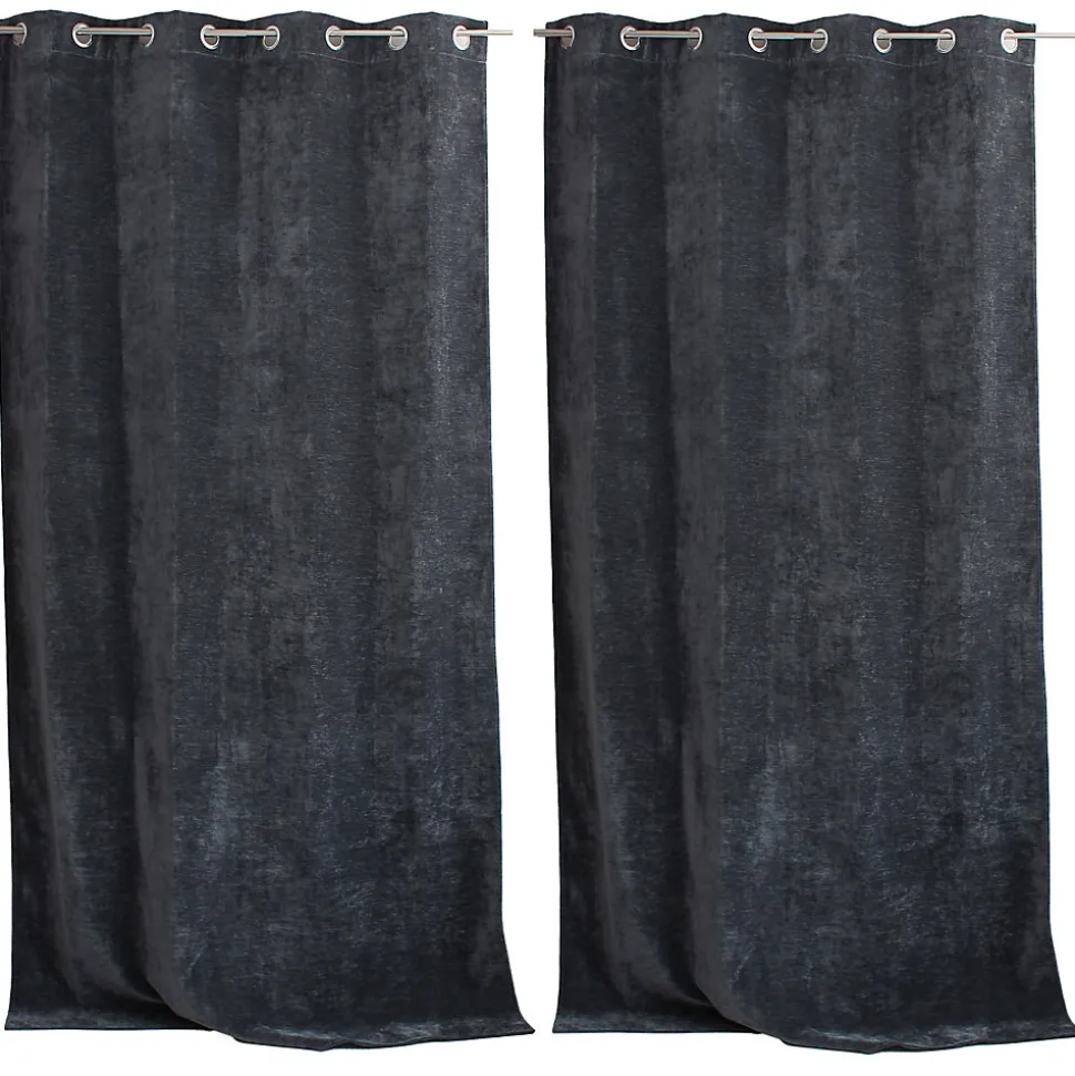Lot de 2 Rideaux Thermique avec Œillets, Gris Foncé, Grande Hauteur, 140x260cm, Velours, Collection Velvet, CMADECO
