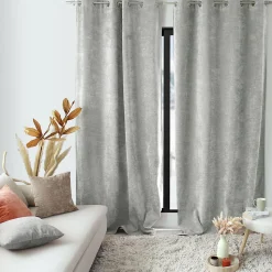 Lot de 2 Rideaux Thermique avec Œillets, Gris Clair, Grande Hauteur, 140x260cm, Velours, Collection Velvet, CMADECO