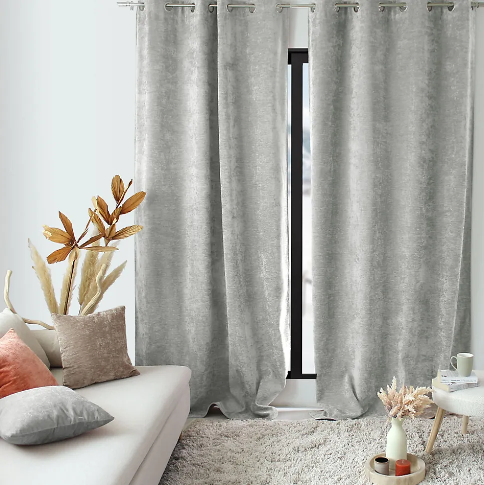 Lot de 2 Rideaux Thermique avec Œillets, Gris Clair, Grande Hauteur, 140x260cm, Velours, Collection Velvet, CMADECO