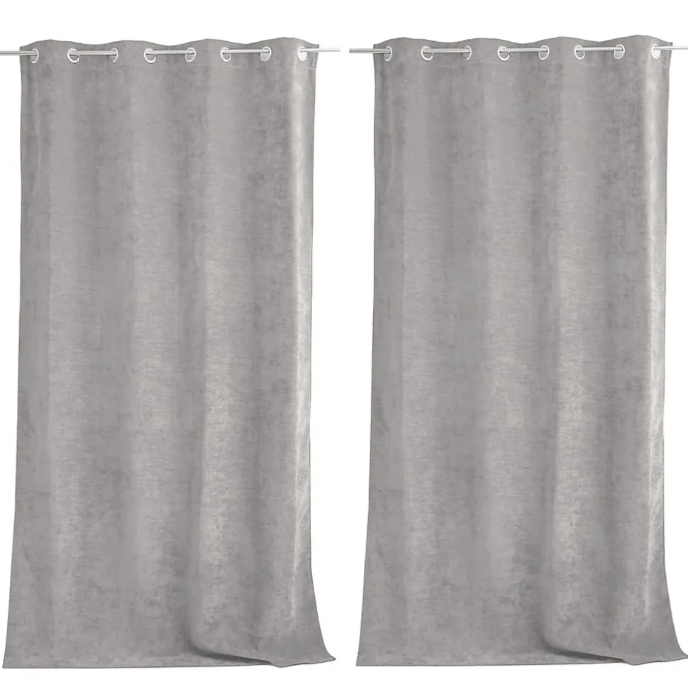 Lot de 2 Rideaux Thermique avec Œillets, Gris Clair, Grande Hauteur, 140x260cm, Velours, Collection Velvet, CMADECO