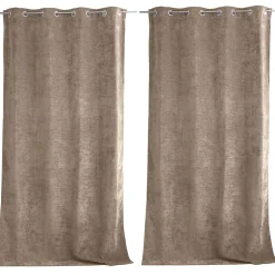 Lot de 2 Rideaux Thermique avec Œillets, Naturel, Grande Hauteur, 140x260cm, Velours, Collection Velvet, CMADECO