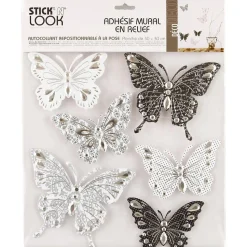 Lot de 6 stickers Papillon - 30x30 cm - Multicolore- Atmosphera