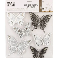 Lot de 6 stickers Papillon - 30x30 cm - Multicolore- Atmosphera