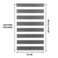 Lot de 2 stores enrouleurs zébrés jour nuit l.55 x H. max 170 CM gris
