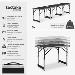 Lot de 3 tables à tapisser en aluminium noir
