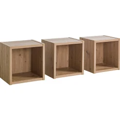 Lot de 3 étagères murales carrées décor chêne clair texturé - MILOS