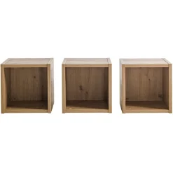 Lot de 3 étagères murales carrées décor chêne clair texturé - MILOS