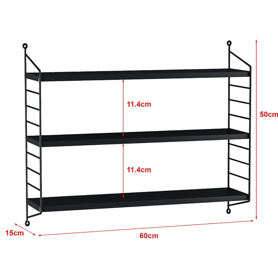 Lot de 2 étagères murales Strängnäs acier 50 x 60 x 15 cm noir en.casa