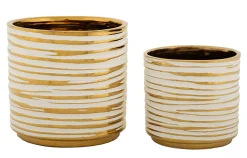 Lot de 2 Vases en Céramique "Blom" 23cm Or & Blanc