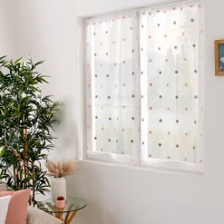 Lot de 4 Vitrages, 60x90cm, Blanc, Motif pois brodé Gris et Rose, Passe Tringle, Collection Smarties, CMADECO