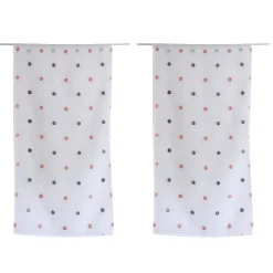 Lot de 4 Vitrages, 60x90cm, Blanc, Motif pois brodé Gris et Rose, Passe Tringle, Collection Smarties, CMADECO