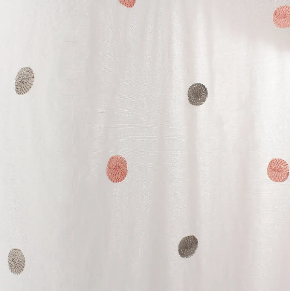 Lot de 4 Vitrages, 60x160cm, Blanc, Motif pois brodé Gris et Rose, Passe Tringle, Collection Smarties, CMADECO